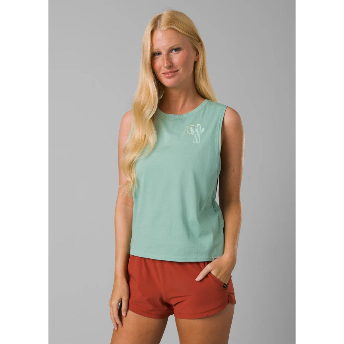 Prana Organic Graphic Sleeveless T-Shirt - Light Cove Cactus - Women&#39;s