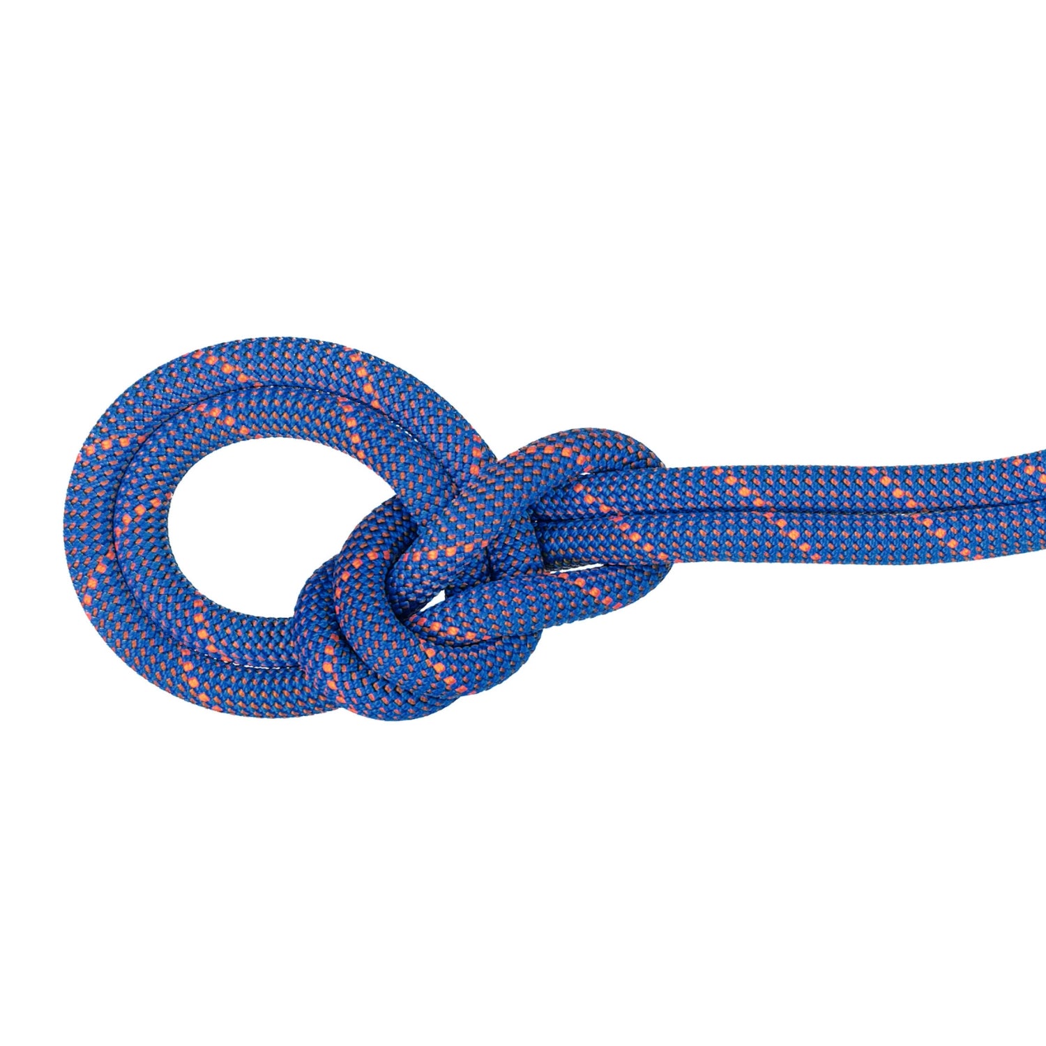 Blue rope with a knot on a white background