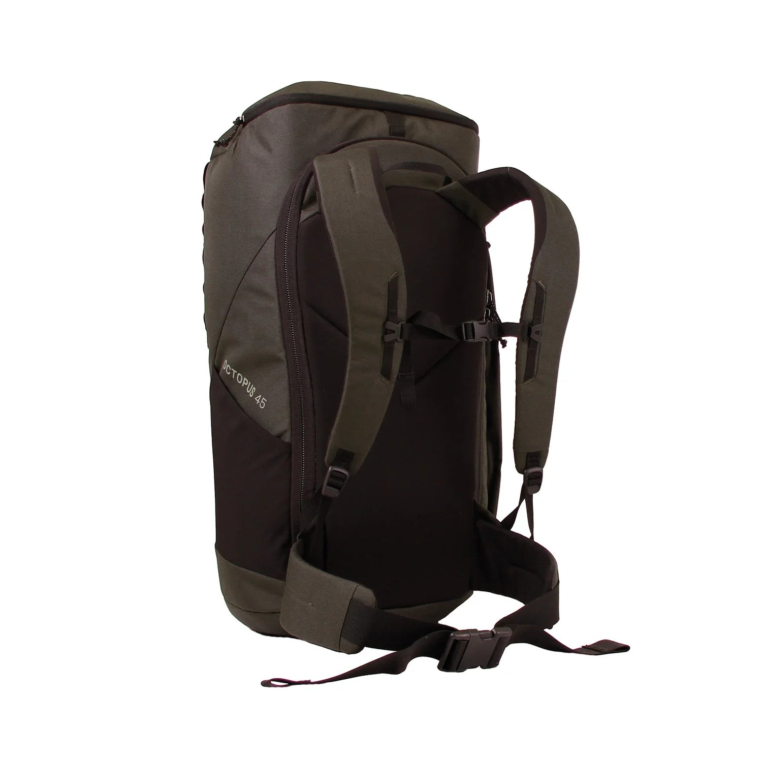 Blue Ice Octopus 45L rucksack in grey and black, featuring a sleek, minimalist design ideal for climbing and outdoor gear storage.