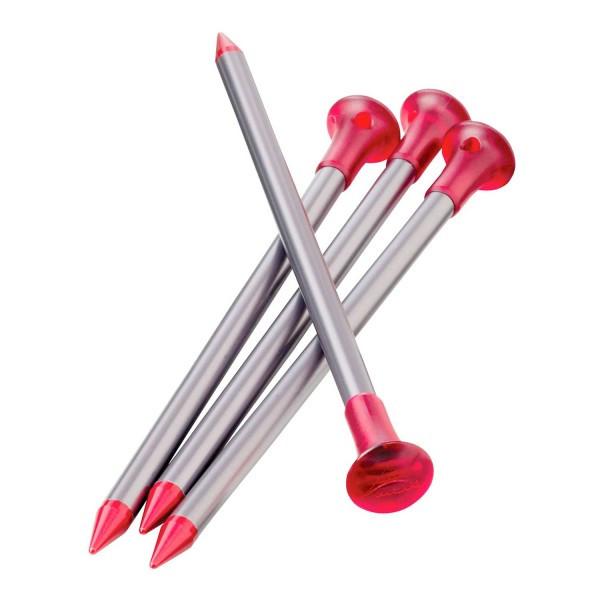 MSR Carbon Core Stake Kit, showing 4 tent pegs on top of one another