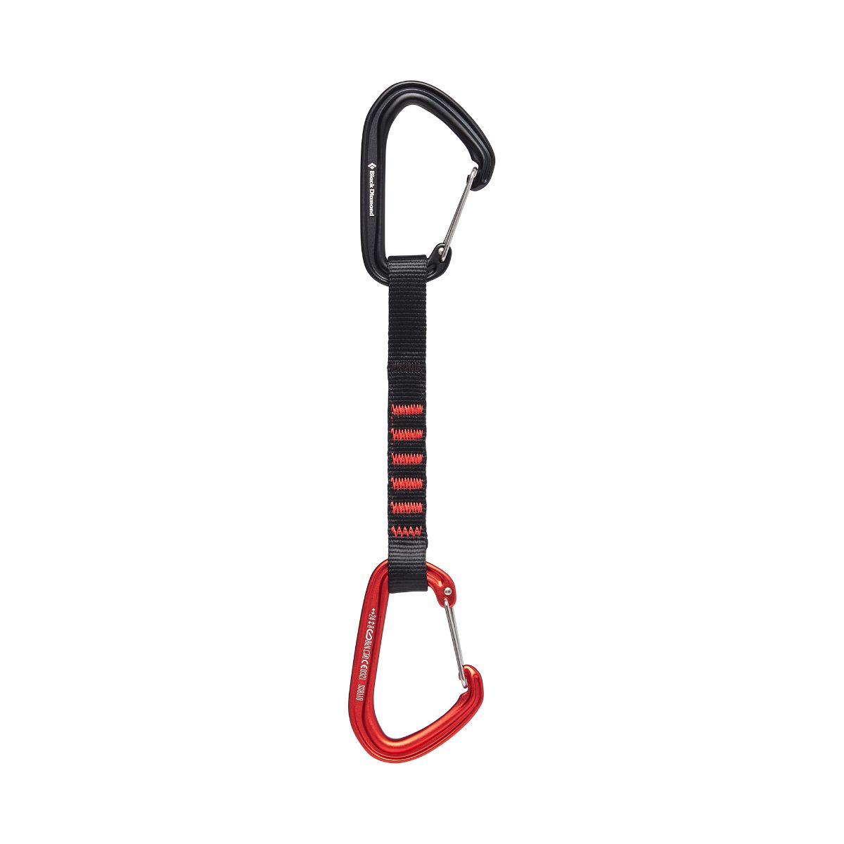 Black Diamond's lightweight and highly adaptable quickdraw features the updated HotWire wiregate carabiners.