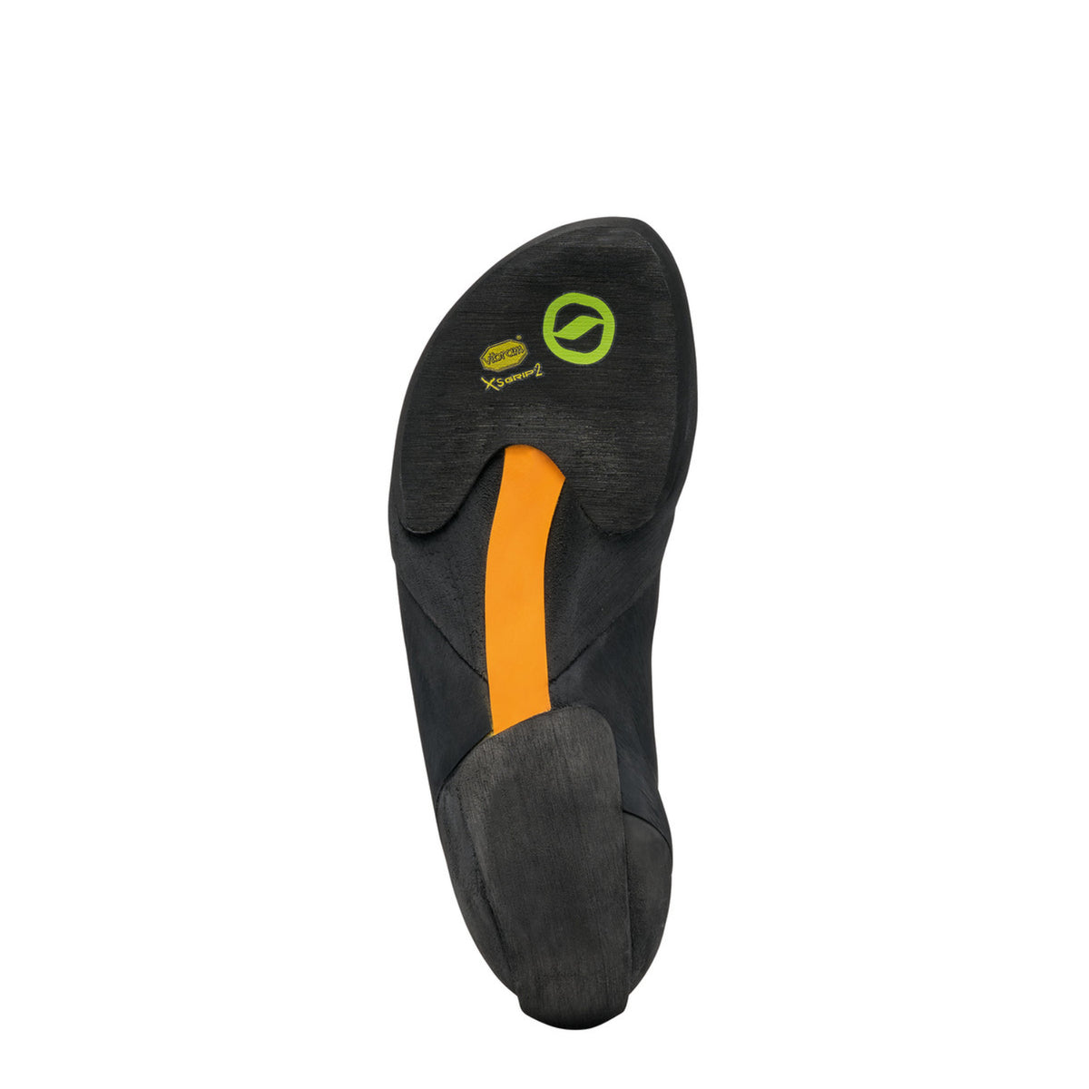 Scarpa Drago climbing shoe, in black and yellow colours showing sole unit