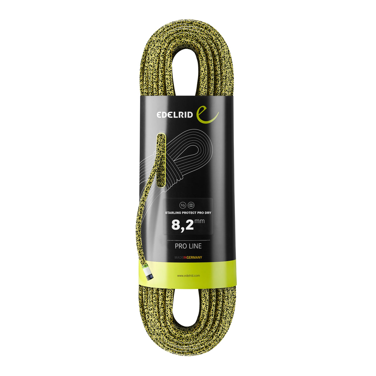 Edelrid Starling Pro Dry 8.2mm x 60m, in Yellow Night colour