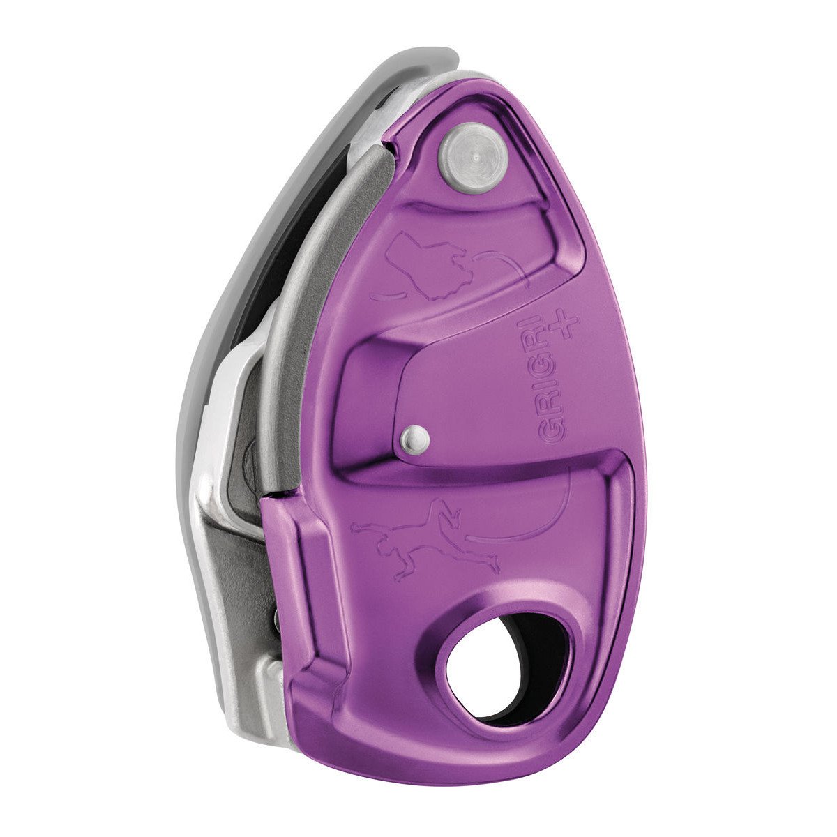 Petzl Grigri + climbing belay device, in purple colour