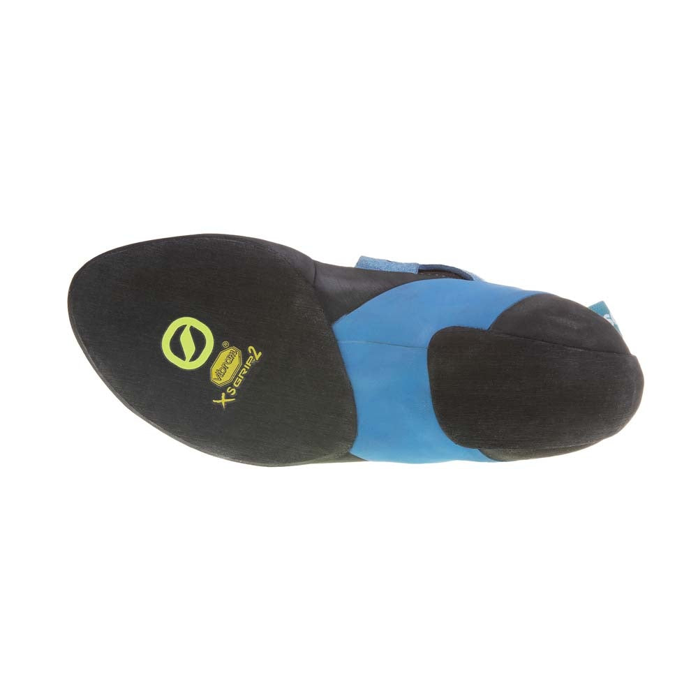 Scarpa Instinct VS-R climbing shoe sole, in black and blue colours