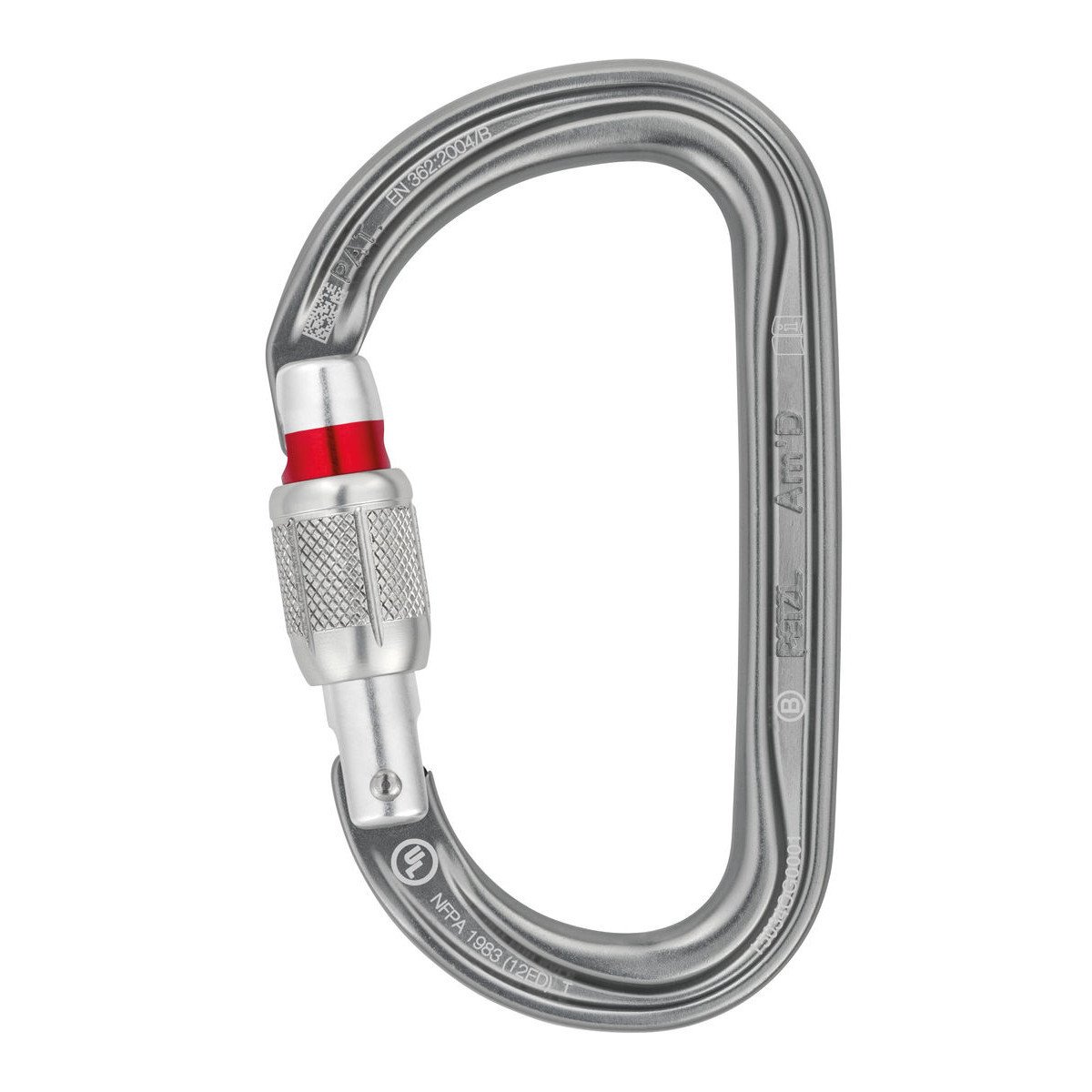Petzl Am'D Screw Carabiner, in silver colour with silver screwlock