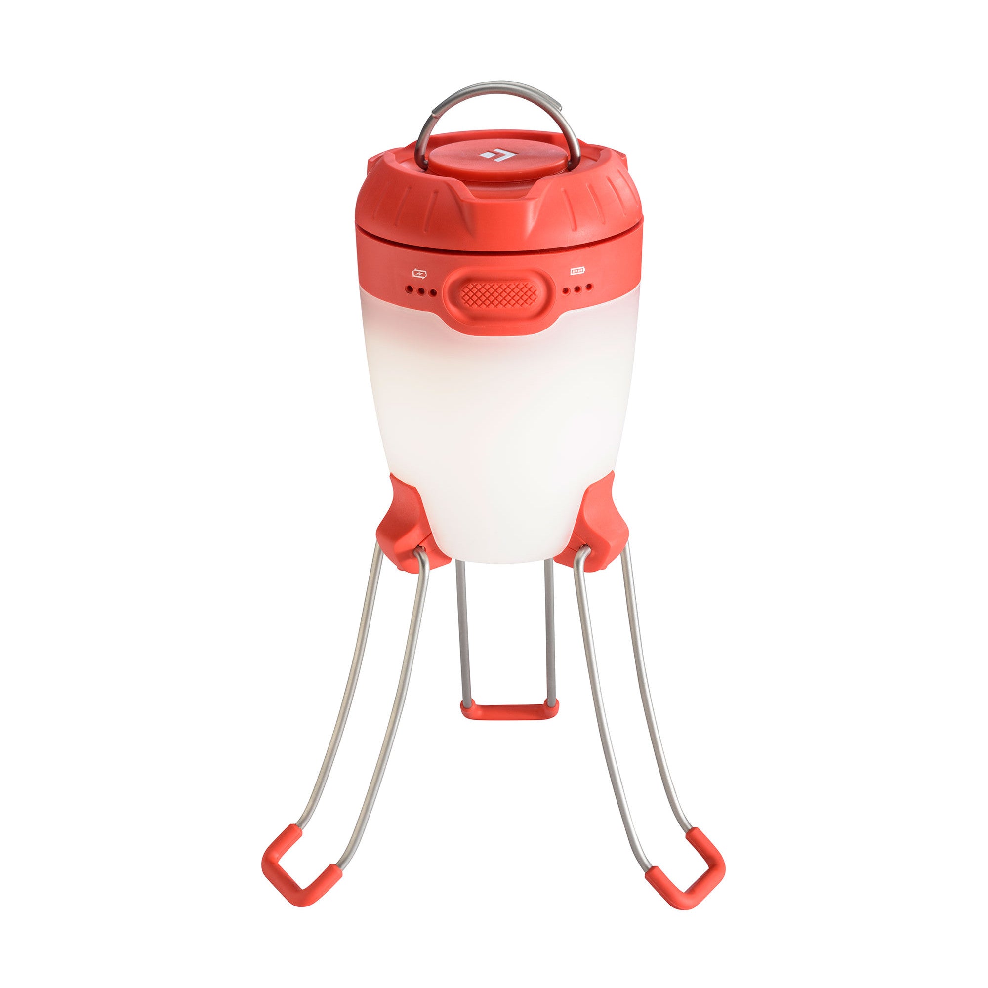 Black Diamond Apollo camping lantern, shown stood up on legs in red and white colours