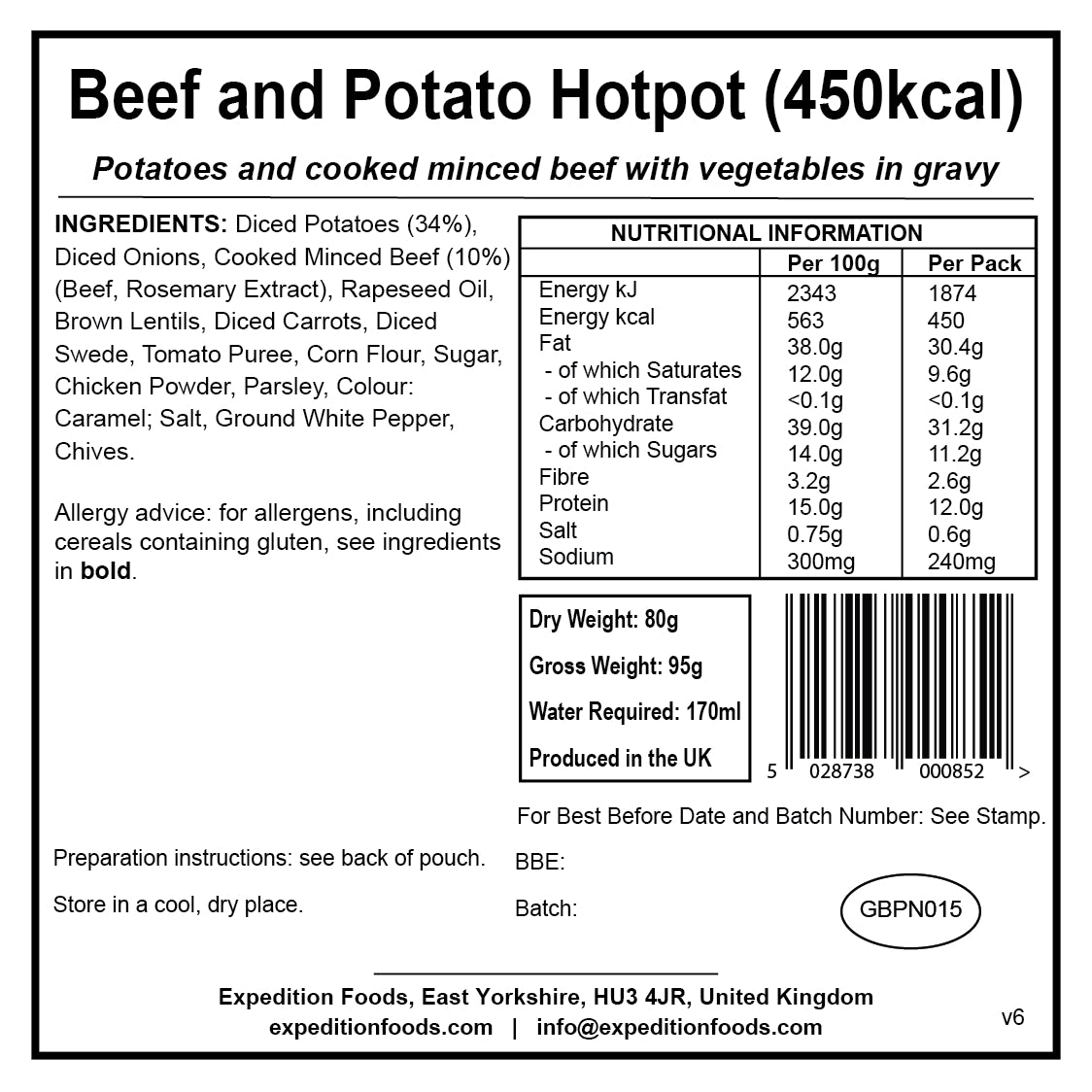 Expedition Foods Beef and Potato Hotpot (450kcal)