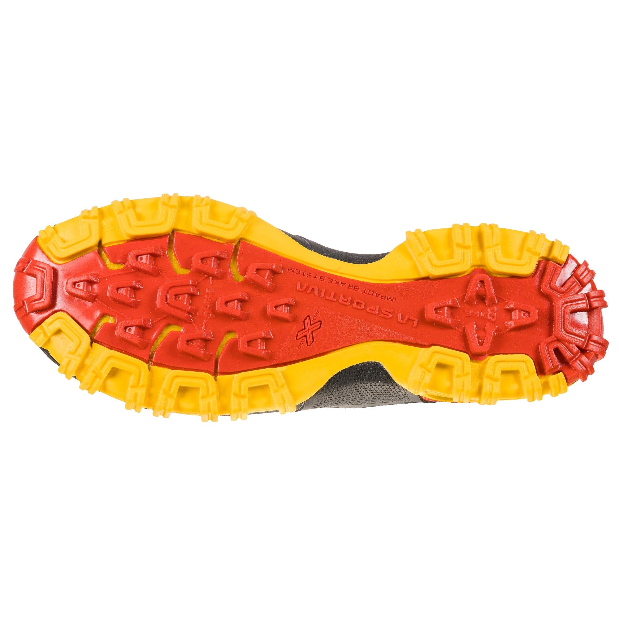 La Sportiva Bushido II trail running shoe, outer side view in Black/Yellow/red colours