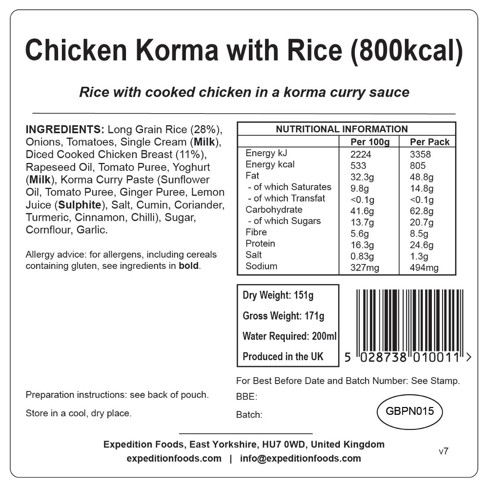 Expedition Foods Chicken Korma with Rice (800kcal)