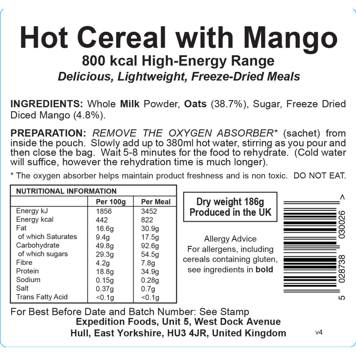 Expedition Foods Hot Cereal with Mango (800kcal)
