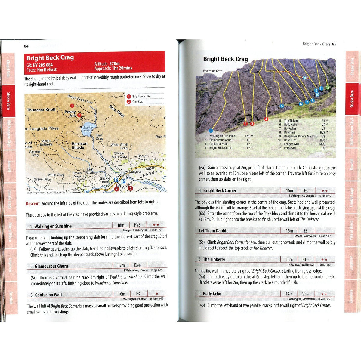 Langdale (FRCC) guide, example inside pages showing topos and route descriptions