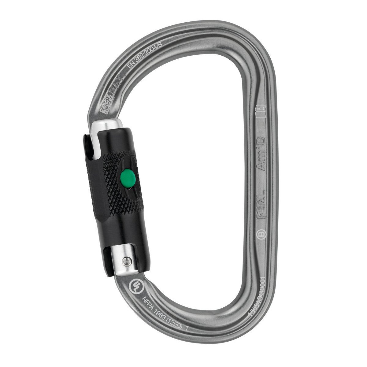 Petzl Am'D Ball-Lock Carabiner, in silver colour with black lock