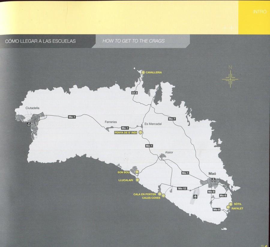 Menorca Sport Climbing guide, inside page example showing maps