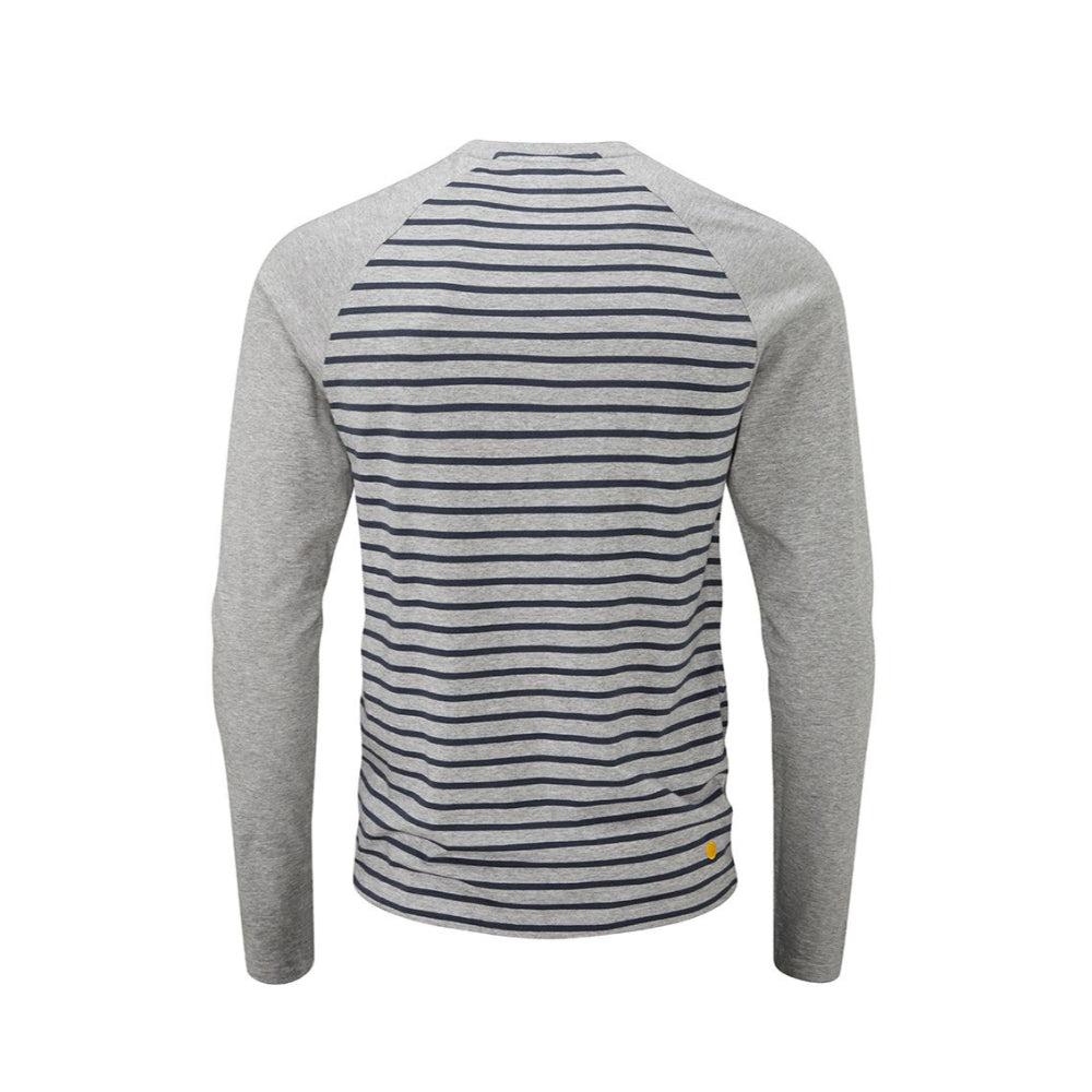 Moon Striped Long Sleeve Tech T-Shirt, Grey Marl/Indigo, Front