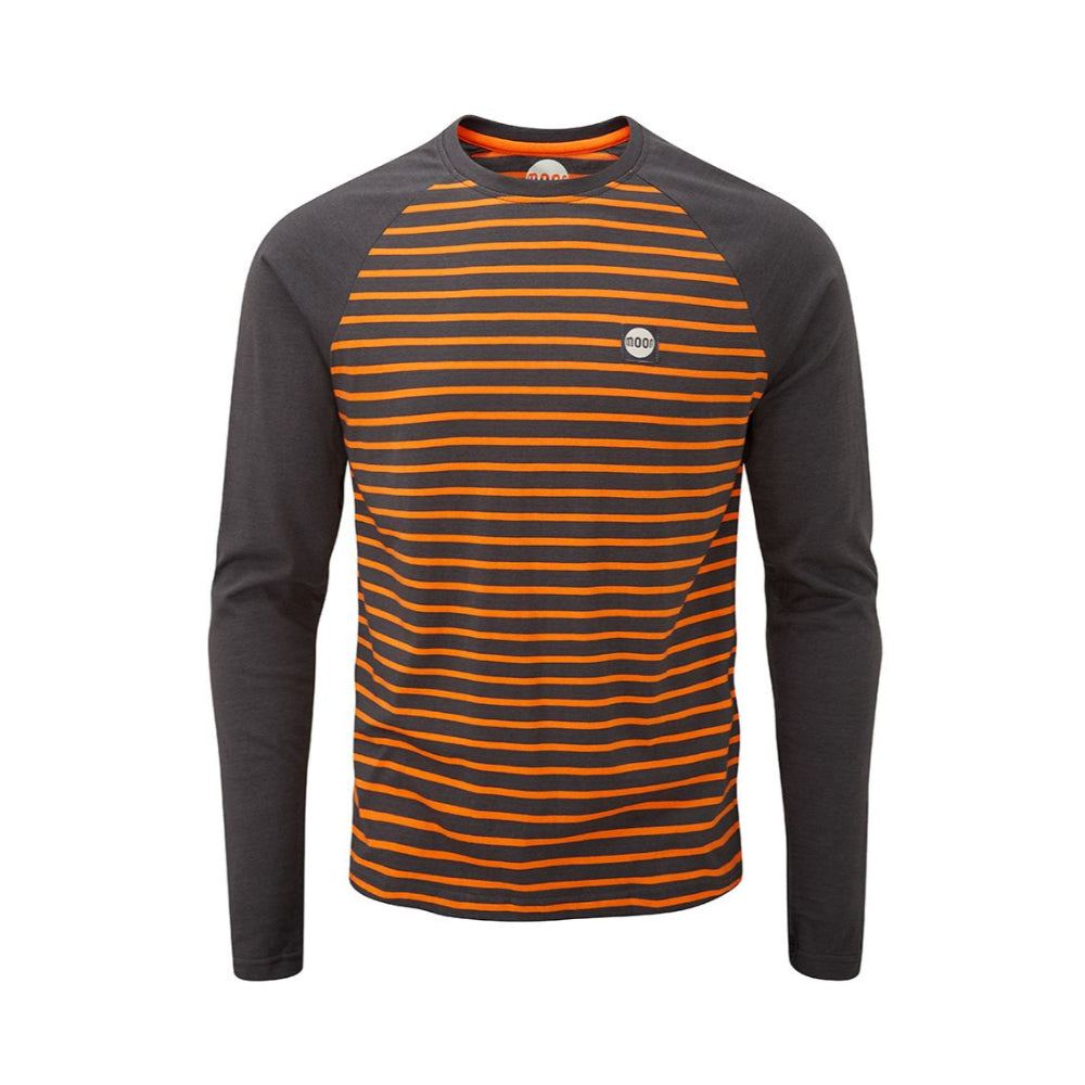 Moon Striped Long Sleeve Tech T-Shirt, Charcoal/Orange, Front