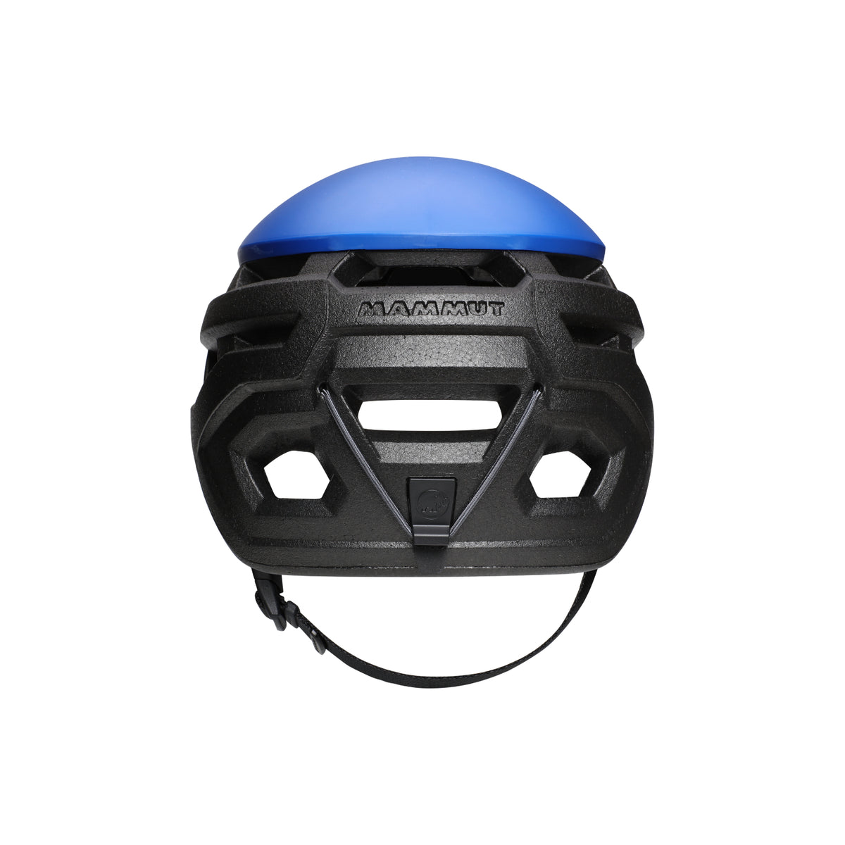 Mammut Wall Rider helmet in surf blue and black colour, from the rear view