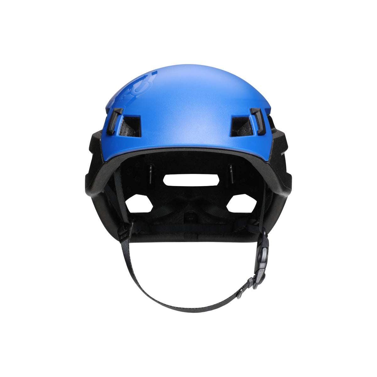 Mammut Wall Rider helmet in surf blue and black colour, from the front view