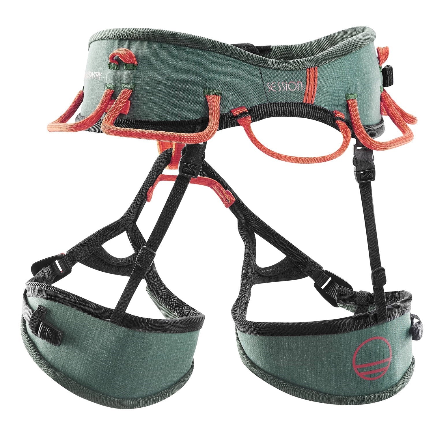 Wild Country Session Harness in green showing front belay loop