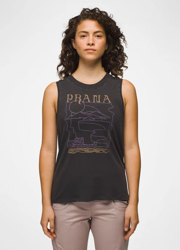 Prana EVERYDAY GRAPHIC TANK  - Womens S - Charcoal Mindscape