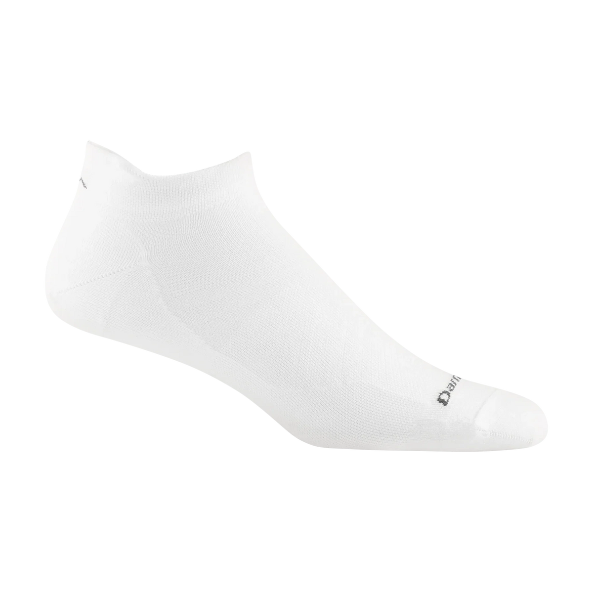 White ankle sock with a brand logo on a white background