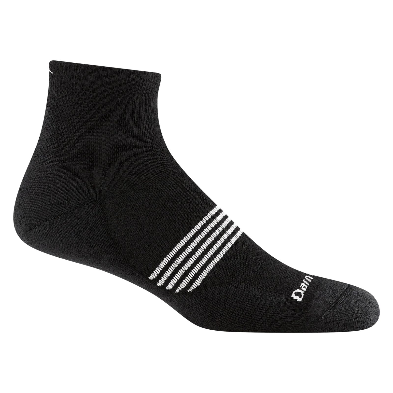 Darn Tough Men's Element 1/4 Lightweight Running Sock in black with white stripes