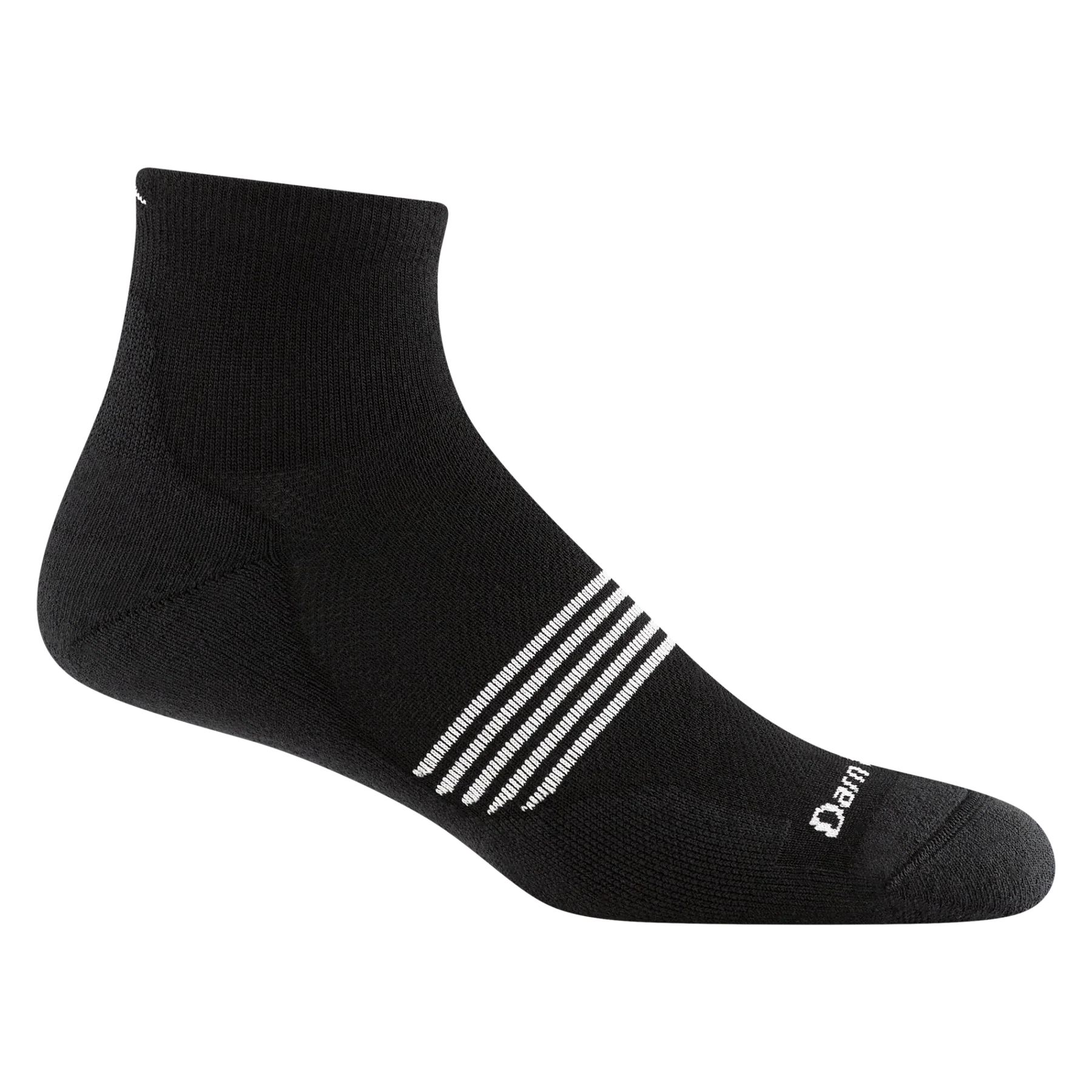 Darn Tough Men's Element 1/4 Lightweight Running Sock in black with white stripes