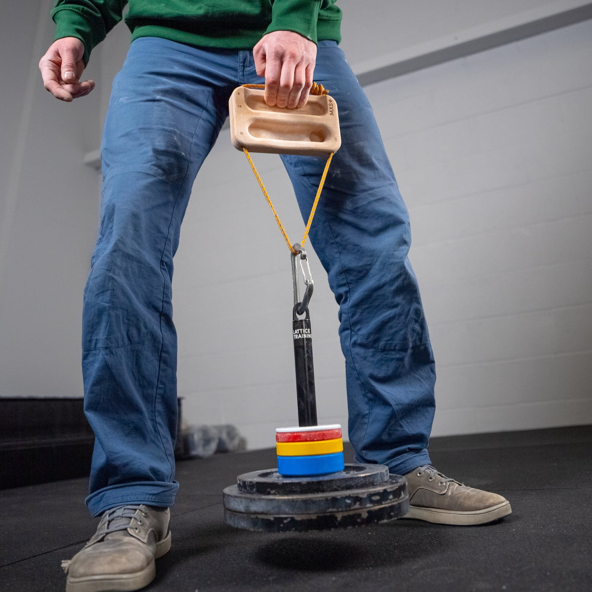 Lattice MXEdge Lift small, showing it in use lifting weights