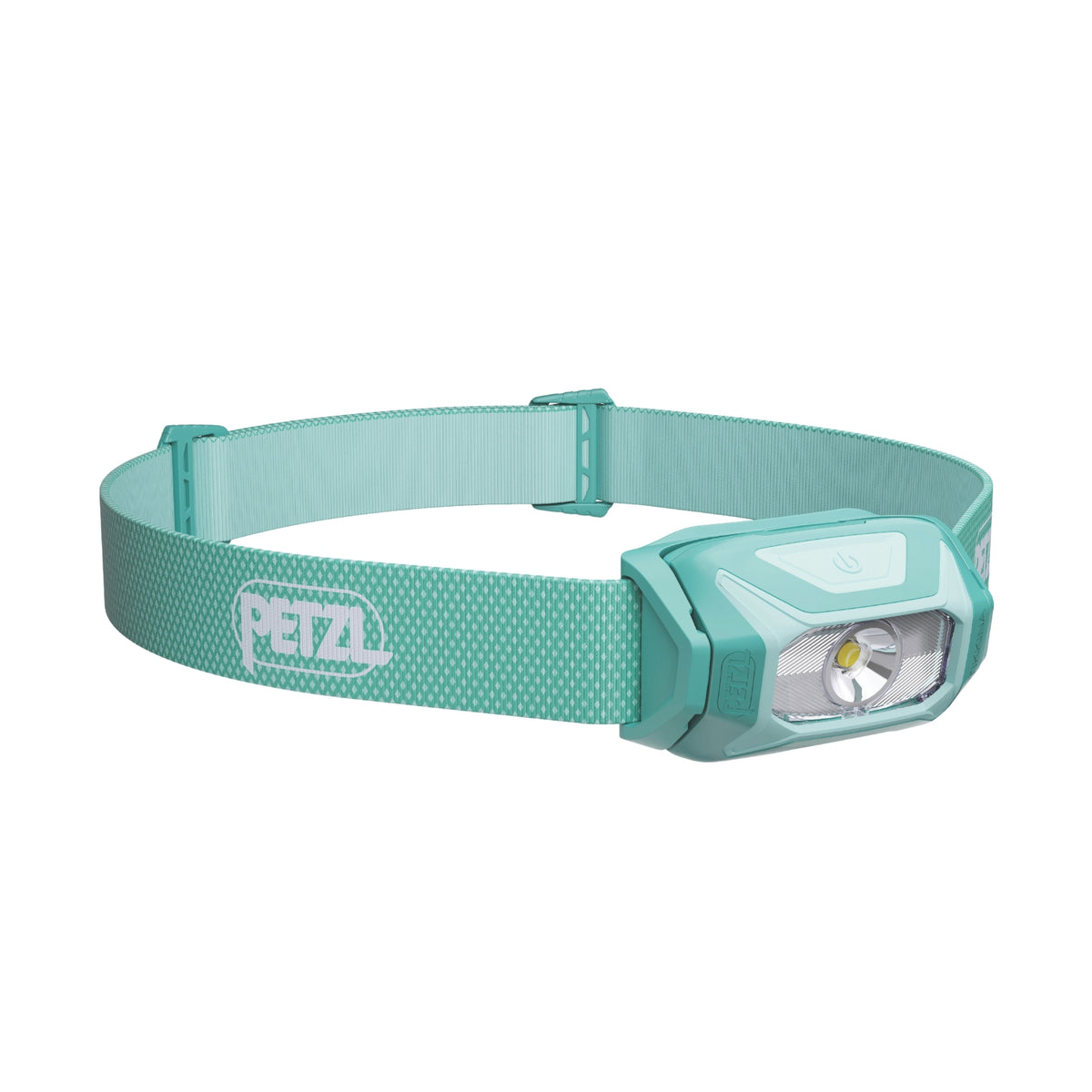 Teal headlamp with Petzl logo on a white background
