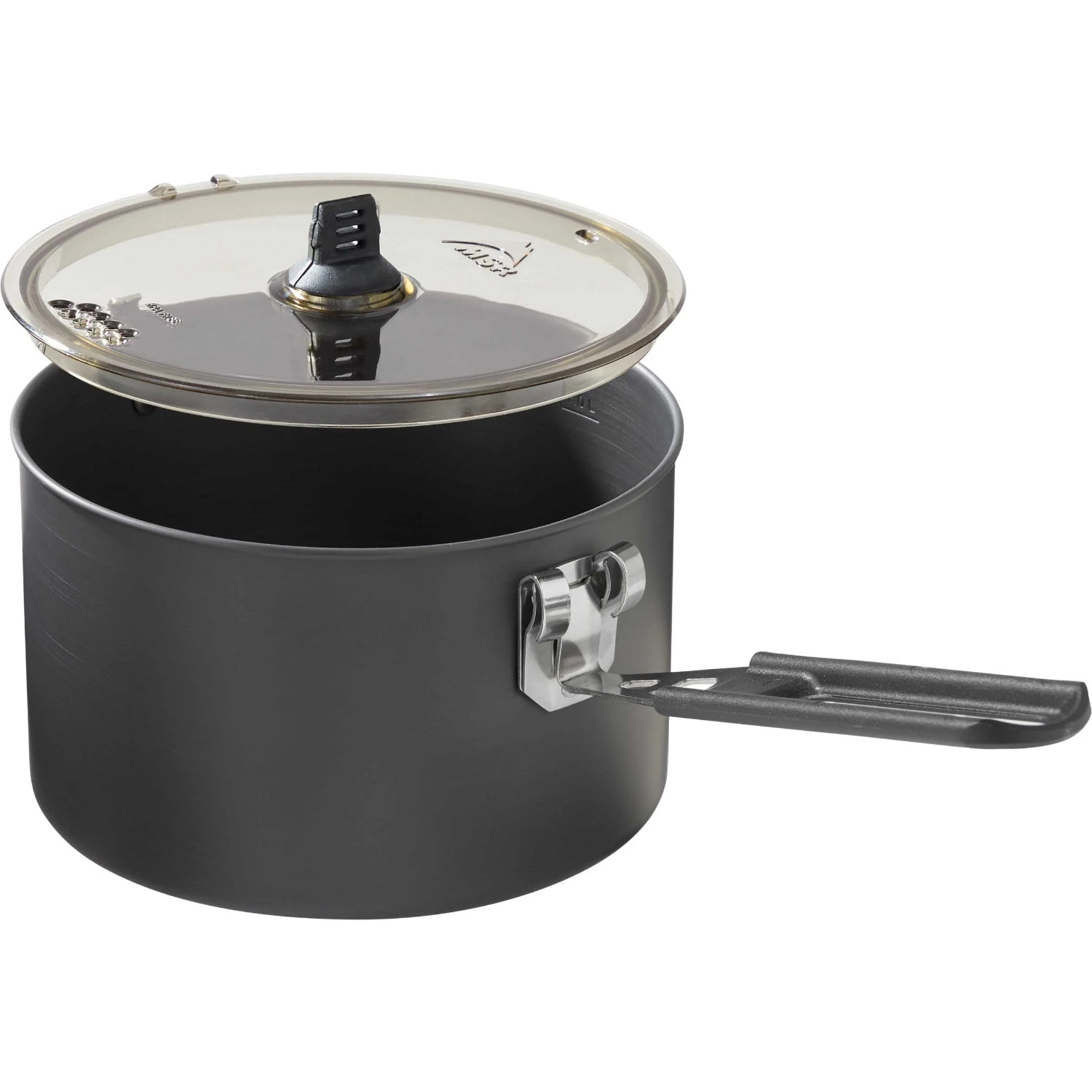 Black saucepan with glass lid on a white background