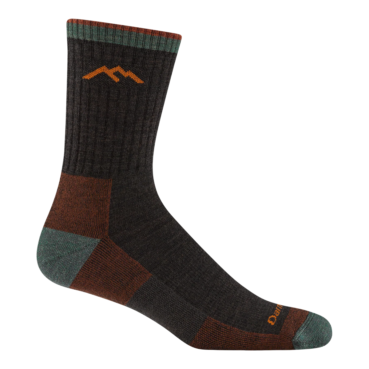 Multicolored sock with mountain design on a white background