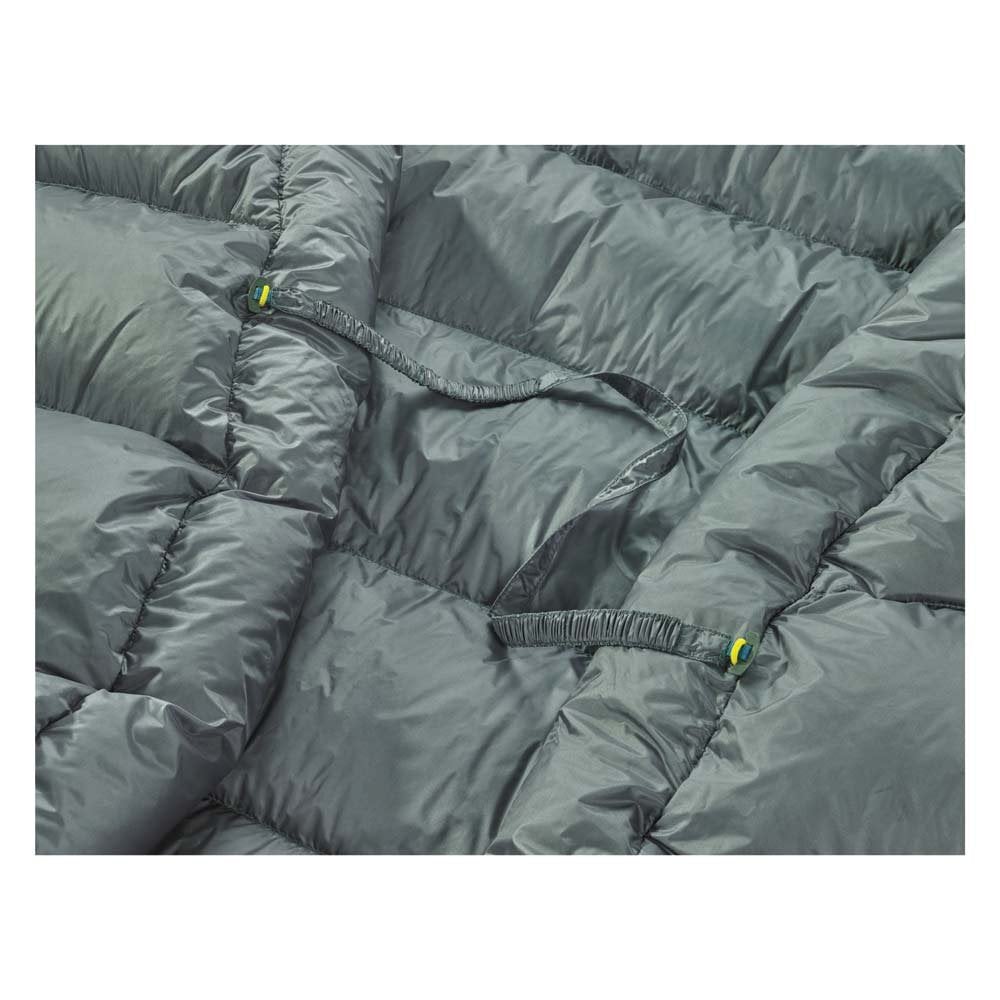Thermarest Vesper 45F/7C Quilt in dark faded green showing straps
