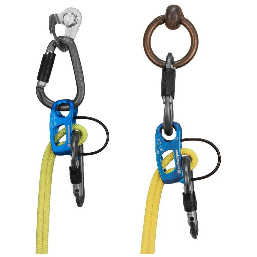 Rock Empire Twin Belay Device in aqua blue