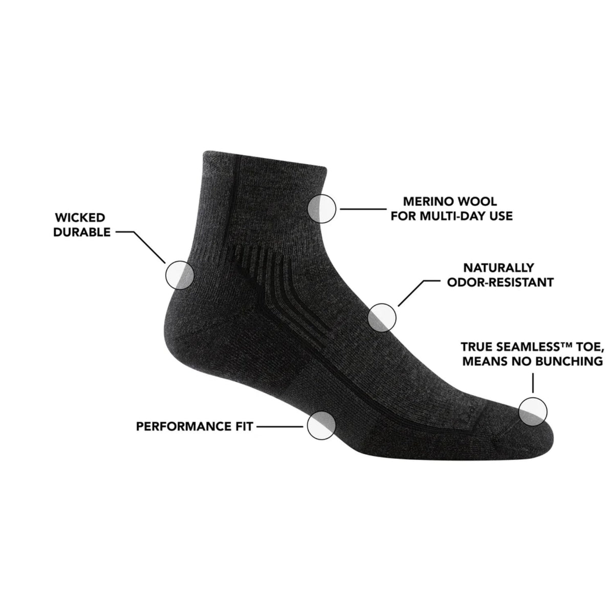 Darn Tough Mens Hiker Quarter Midweight Hiking Sock