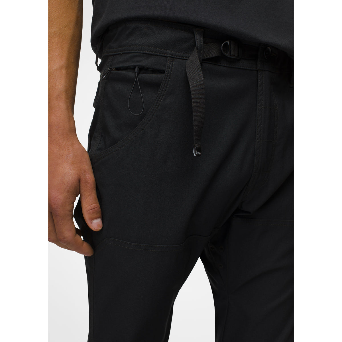 Black pants with a belt on a white background