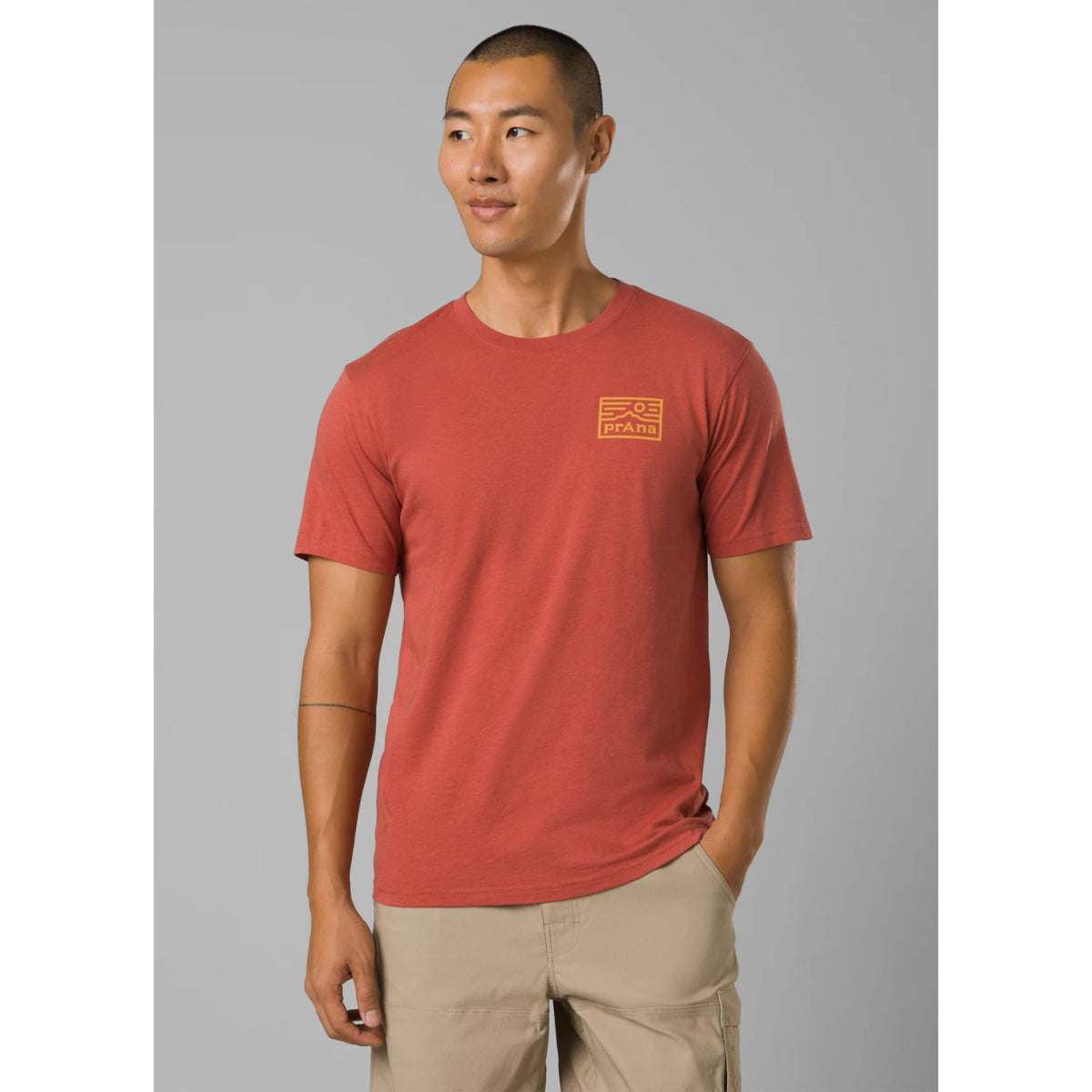 Prana Graphic Short Sleeve T-Shirt in rust heather colour