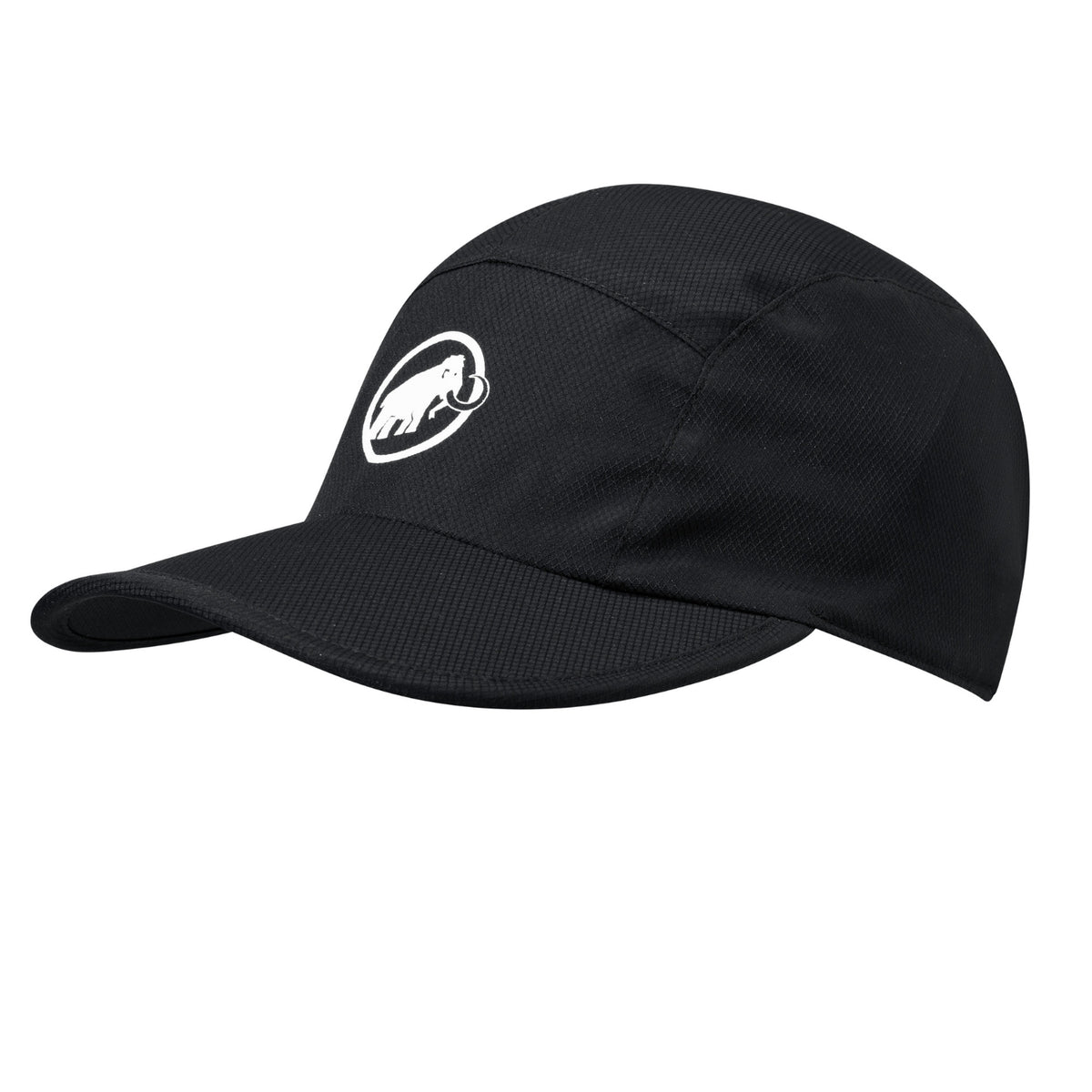 Black cap with a logo on a white background