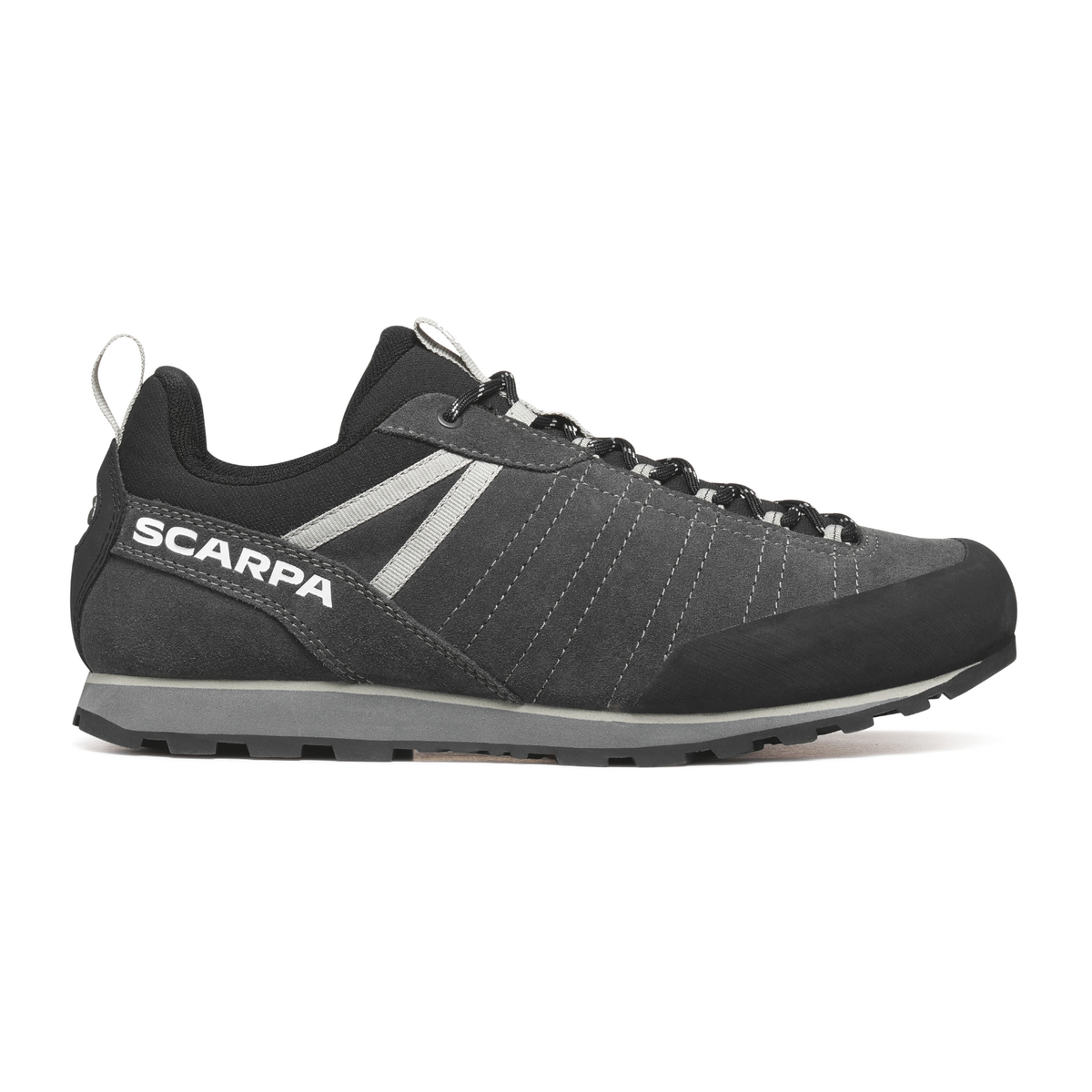 scarpa crux approach hoe black and grey on a white background