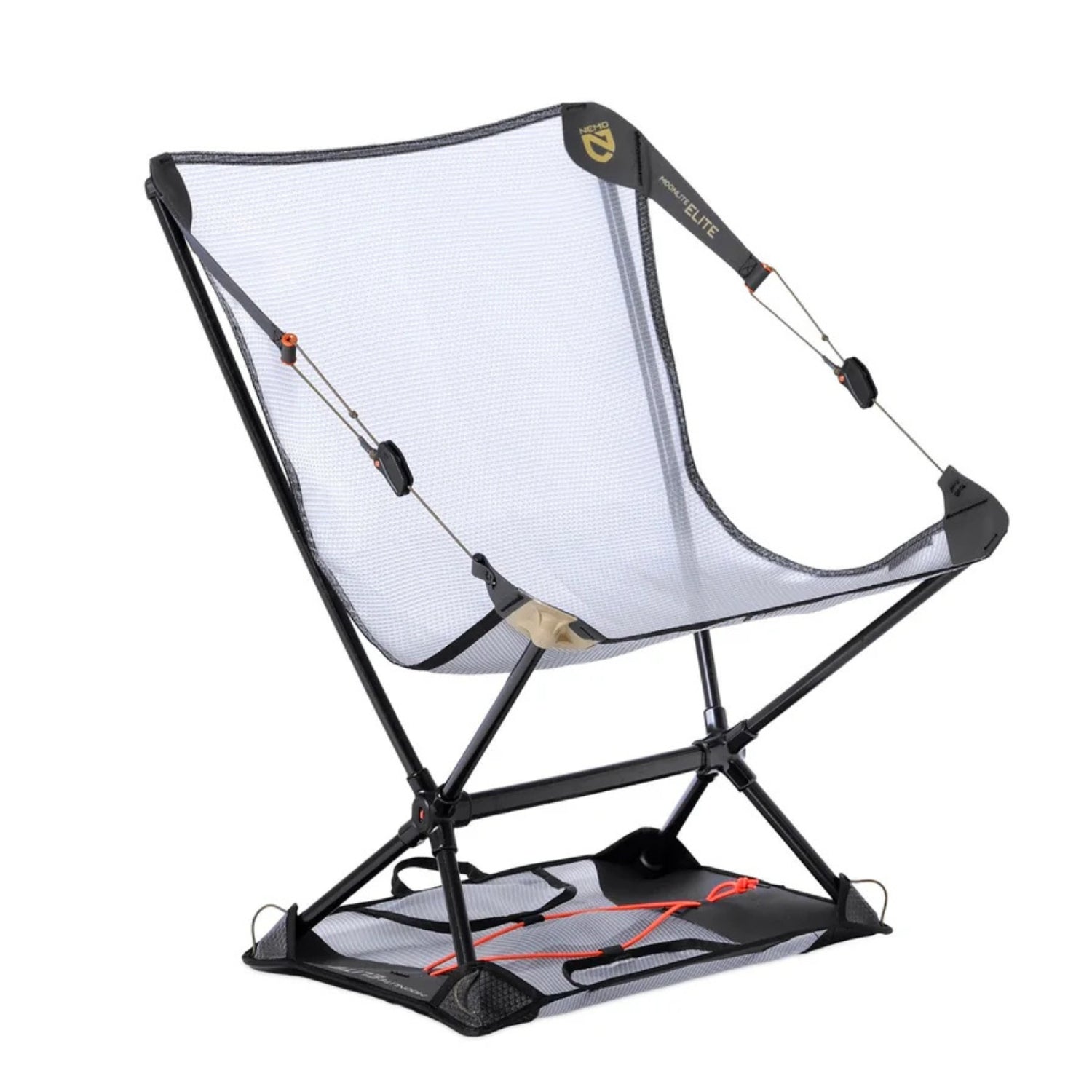 Portable folding chair with mesh back on a white background