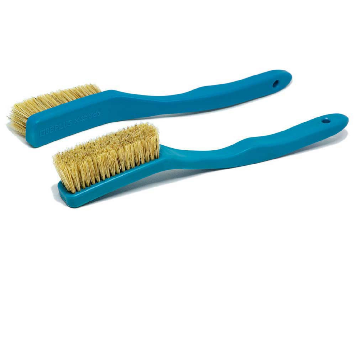 Two blue cleaning brushes with beige nylon bristles, shown on a clean white background.