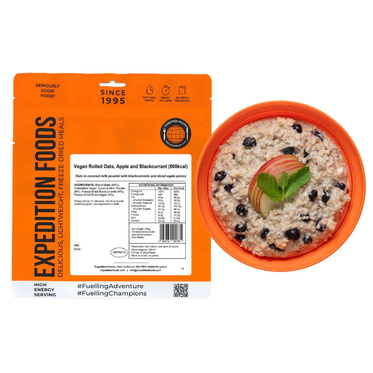 Expedition Foods Vegan Rolled Oats, Apple and Blackcurrant (800kcal)