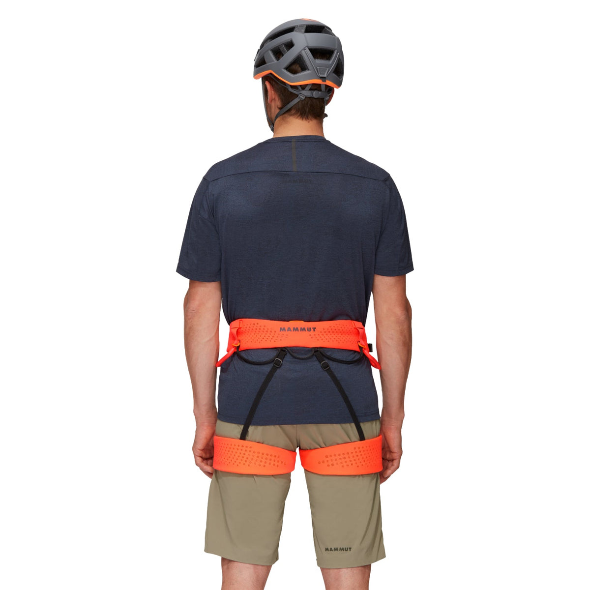 Mammut Sender Harness orange black, on model, view from behind