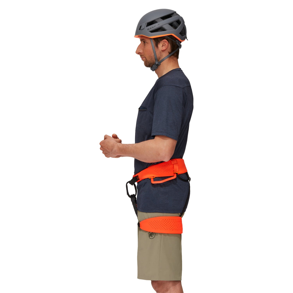 Mammut Sender Harness orange black, on model, side view