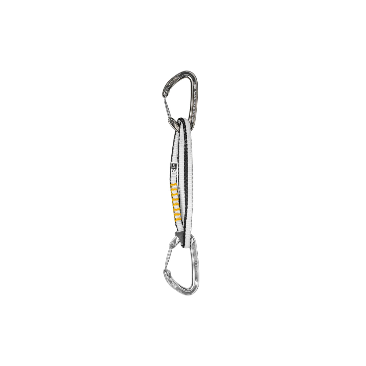 Metallic carabiner with a spring on a white background