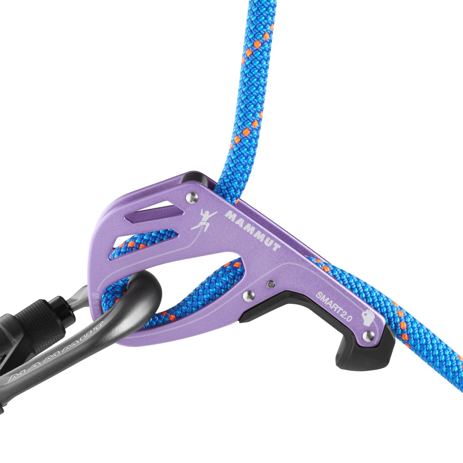 Mammut Smart 2.0 Belay Device, shown side on in orange colour