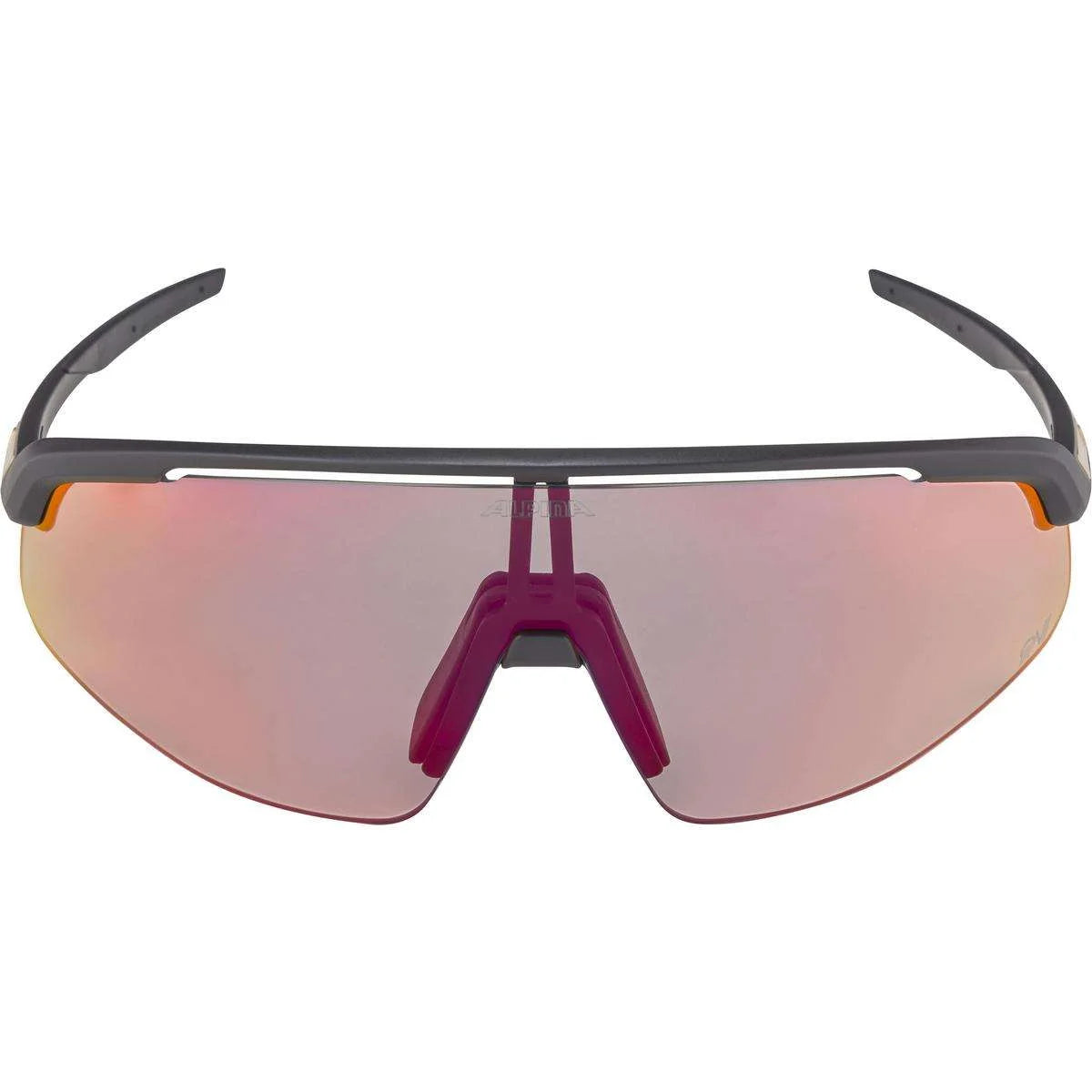 Sunglasses with reflective lenses on a white background