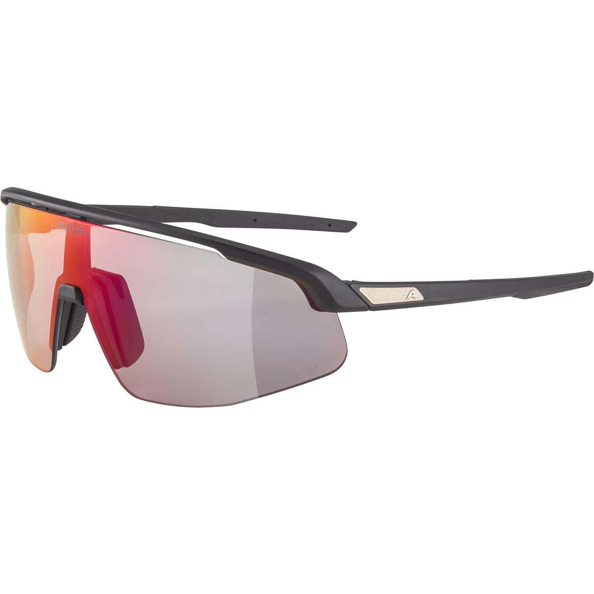 Sunglasses with reflective lenses on a white background