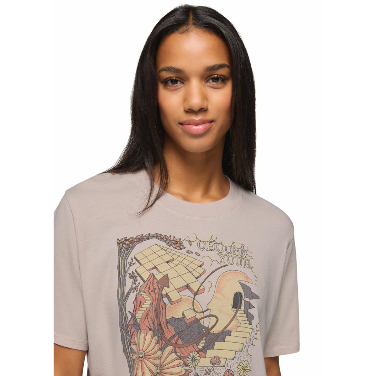 Prana Women's Everyday Graphic Crop Tee - Almond Mind Eraser - Small