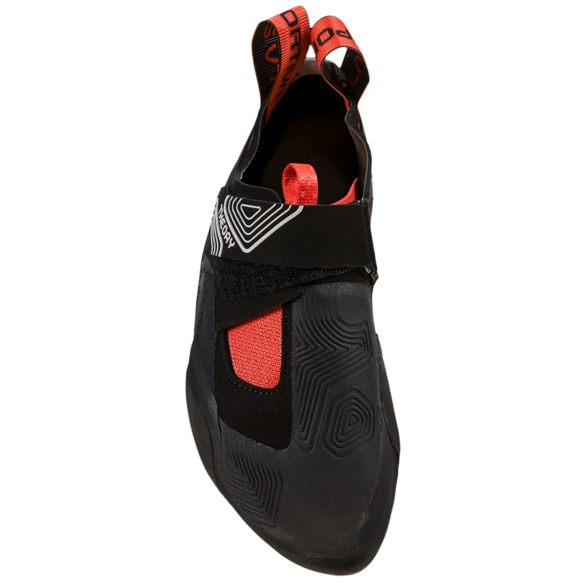 La Sportiva Theory Womens in black and red showing toe box