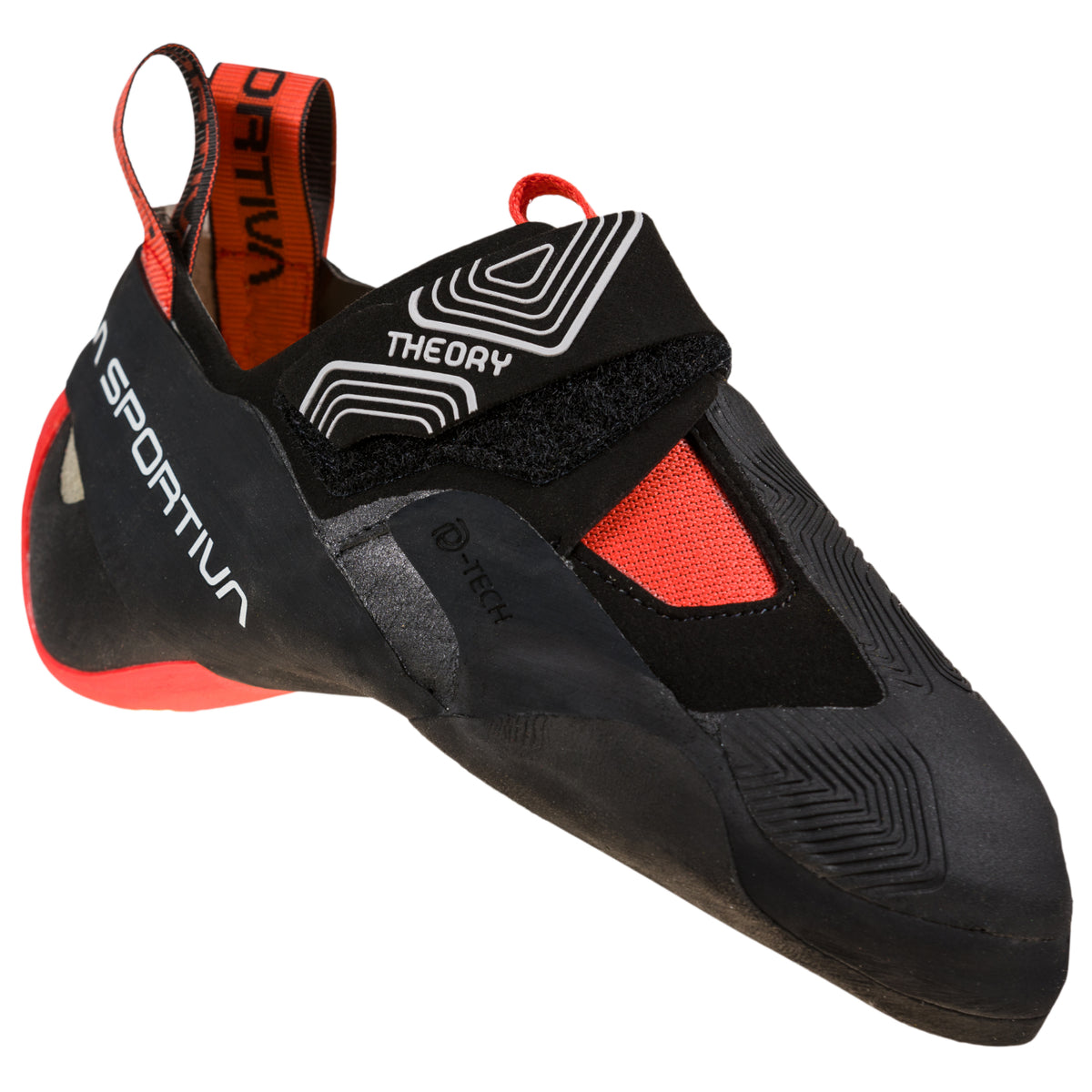 La Sportiva Theory Womens in black and red showing side profile